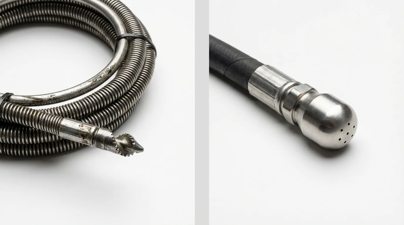Drain snake cable and hydro jetting nozzle used for drain cleaning in Harlan, KY