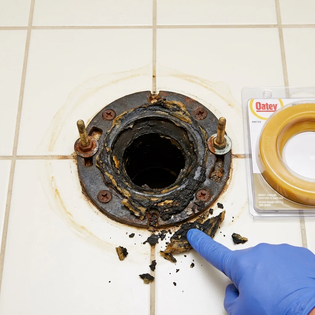Failed wax ring showing water seepage at the base of a toilet in a Harlan, KY home