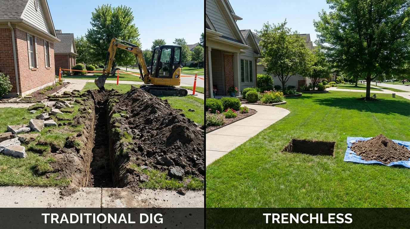 Trenchless sewer repair with minimal yard damage versus traditional excavation in Harlan, KY